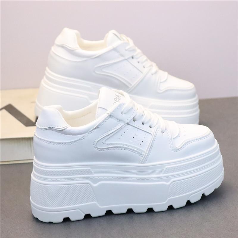 Fashion 8CM Platform Sneakers for Women White Shoes Heel Comfortable Non Slip Genuine Leather Women Casual Shoes Walking