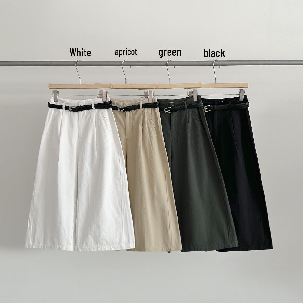 

Spring 2025 Women s Korean-Style High Waist Cotton Cropped Pants with Belt (Style 38155) Large зелений