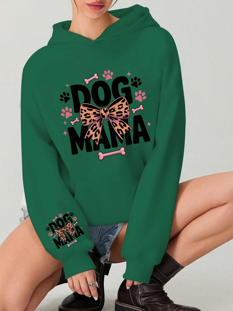 Dog Mama Leopard Print Bow Women's Hoodies