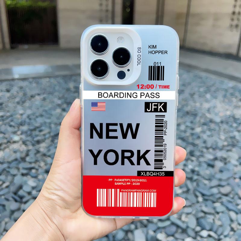 INS Fashion Design New York Seoul Tokyo Boarding Pass Ticket Phone Case for Iphone 15 13 12 14 Pro Max 11 Matte Laser Back Cover