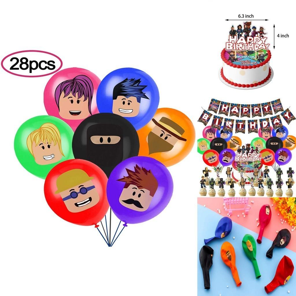 Brightly Colored Roblox Boys Birthday Party Decor With Balloons And Cake Toppers