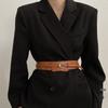 Wide Waistband Double Strap Belt with Retro Metal Buckle for Women - Leather Accessory for Autumn/Winter Coats & Suits