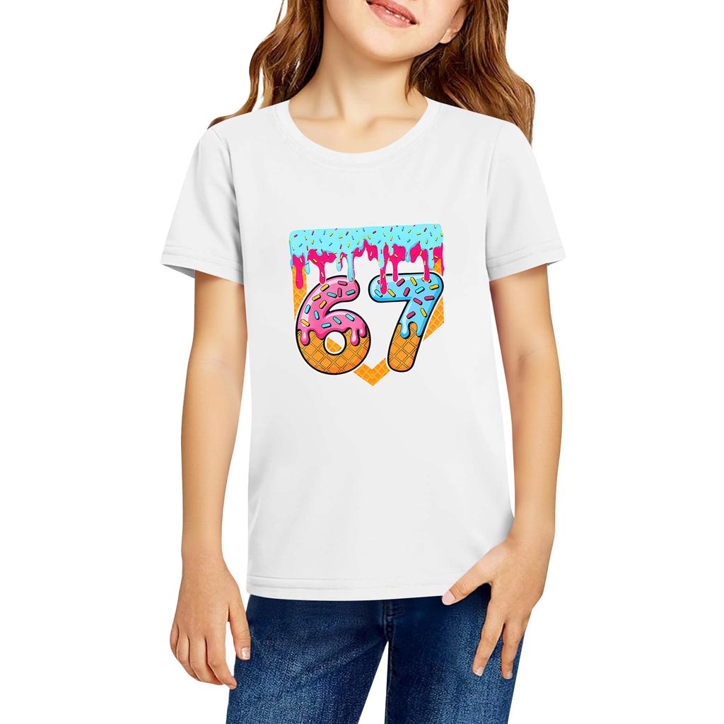 Fashionable Round Neck Short Sleeve Work Clothes Printed Tops For KID Summer Tops