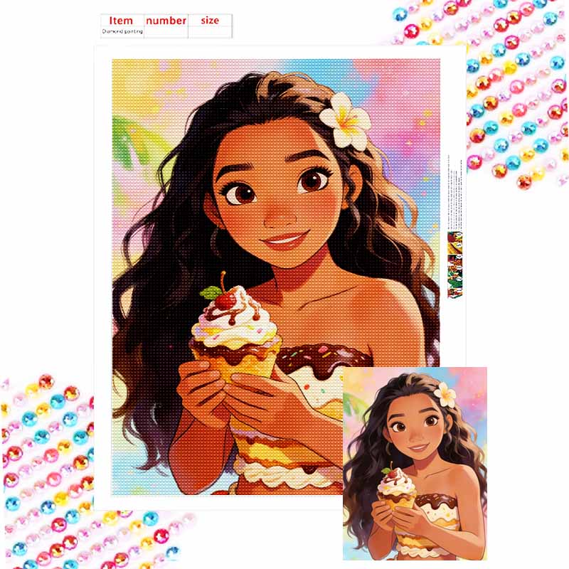 Disney Moana holding cupcake diamond painting handmade diy5D mosaic art kit home decoration gift Round 20x30cm