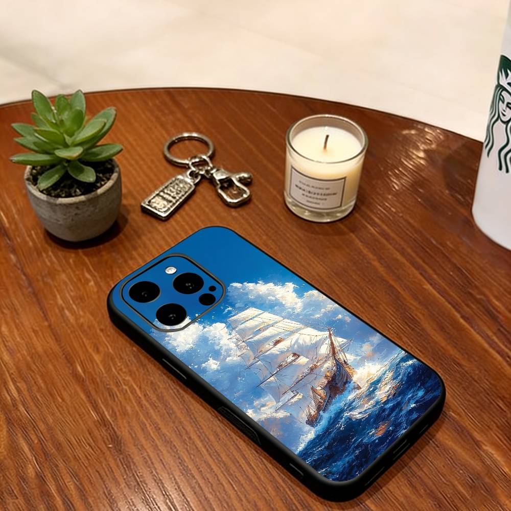 

Sailing ship Phone Case Soft Silicone black For IPhone 17 16 15 14 13 12 11 X XR Plus Pro Max Plus iPhone13Pro