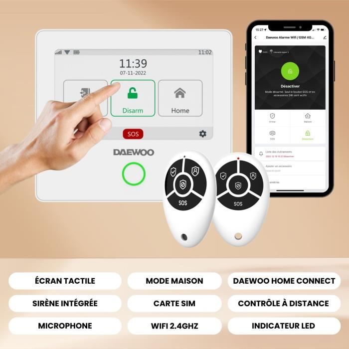 Détecteur de vibration sans fil WVD301 - DAEWOO - En applique - Ouverture - Notifications d'alerte