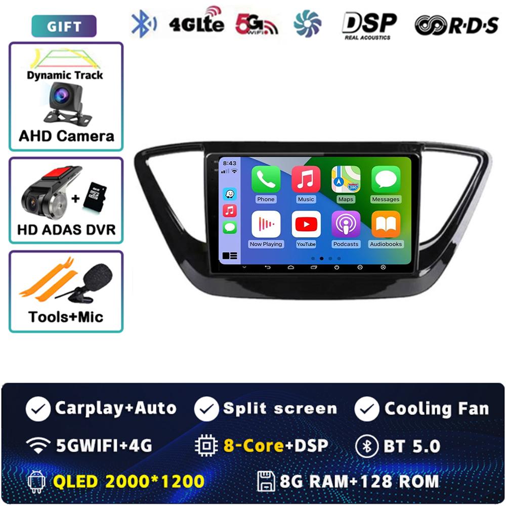 9" Android 14 Carplay Car Radio For Hyundai Solaris 2 Verna 2016 - 2020 Multimedia Video Player Navigation GPS Stereo WIFI+4G BT