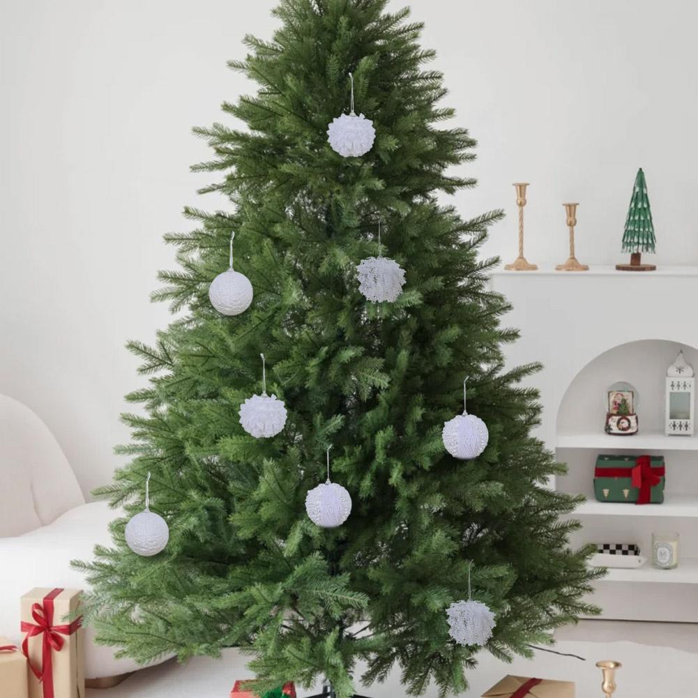 A Box Of 12 White Ins Style Lace Glitter Foam 8cm Christmas Ball Decoration Pendant Christmas Atmosphere Pendant Gift Box