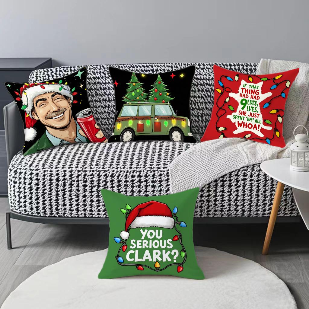 Leinen Plüsch Leder Samt Weihnachten Cartoon Druck Weihnachtsmann Glocke Kindlich Wohnzimmer Schlafzimmer Kissenbezug