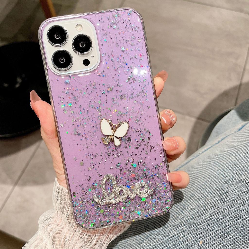 Applicable To Apple 13 15Promax Butterfly Glitter Mobile Phone Case iPhone12 XSAMX Epoxy Protective Case 14
