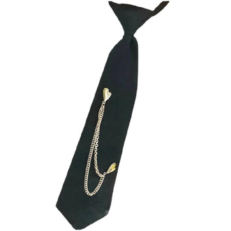 Punk Doppelherz Kette Krawatte für Damen Herren Student Japanisch Vorgebunden Verstellbar Schwarze Krawatten für Uniform Schulhemd