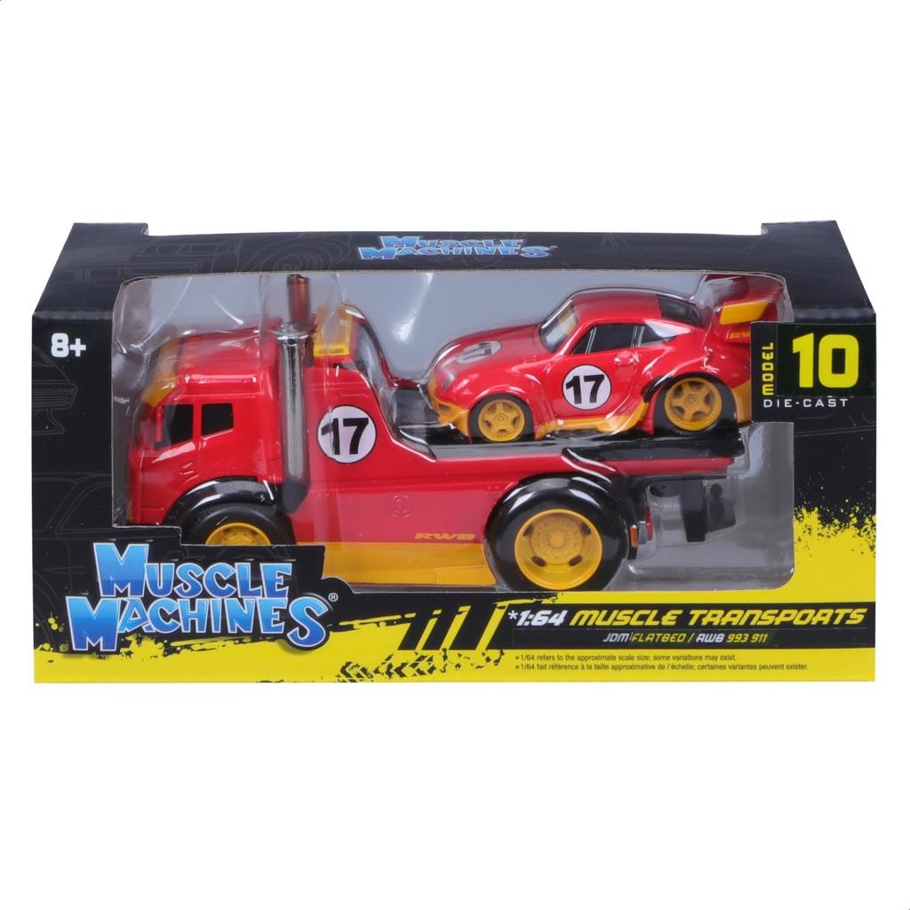 Maisto Scale Muscle Machines Muscle Transporter Diecast Model Car 993 911 1/64 / (JDM Flatbed/RWB - Red/Orange 11543)
