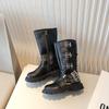 Frühling Herbst Kinderstiefel Lang Hoch Vielseitig Mädchen Mode Schwarze Lederstiefel Einfarbig Lässig Kinder Laufstegstiefel Rutschfest