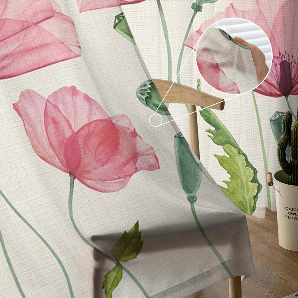 Valmueblomst Plante Vindus Tyllgardiner for Stue Soverom Hotell Luksusdekorasjon Skjær