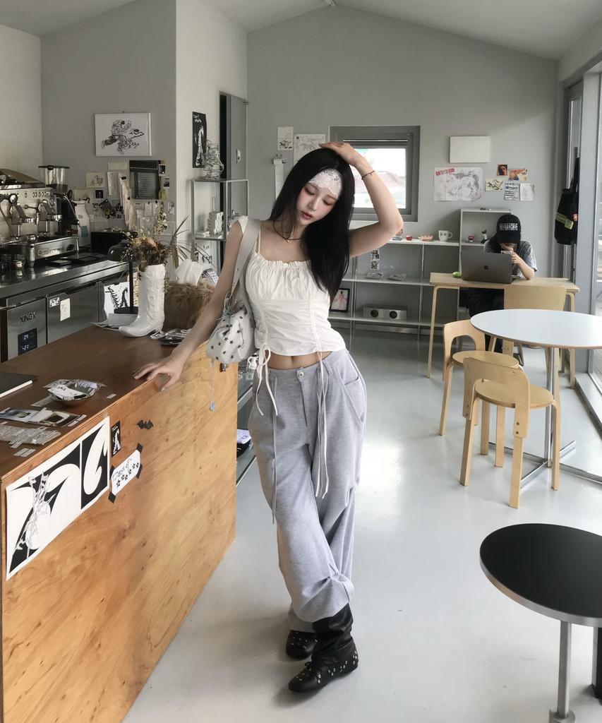 ZIZEMUSEUM Utility Pocket Wide Sweat Pants (Melange Gray)