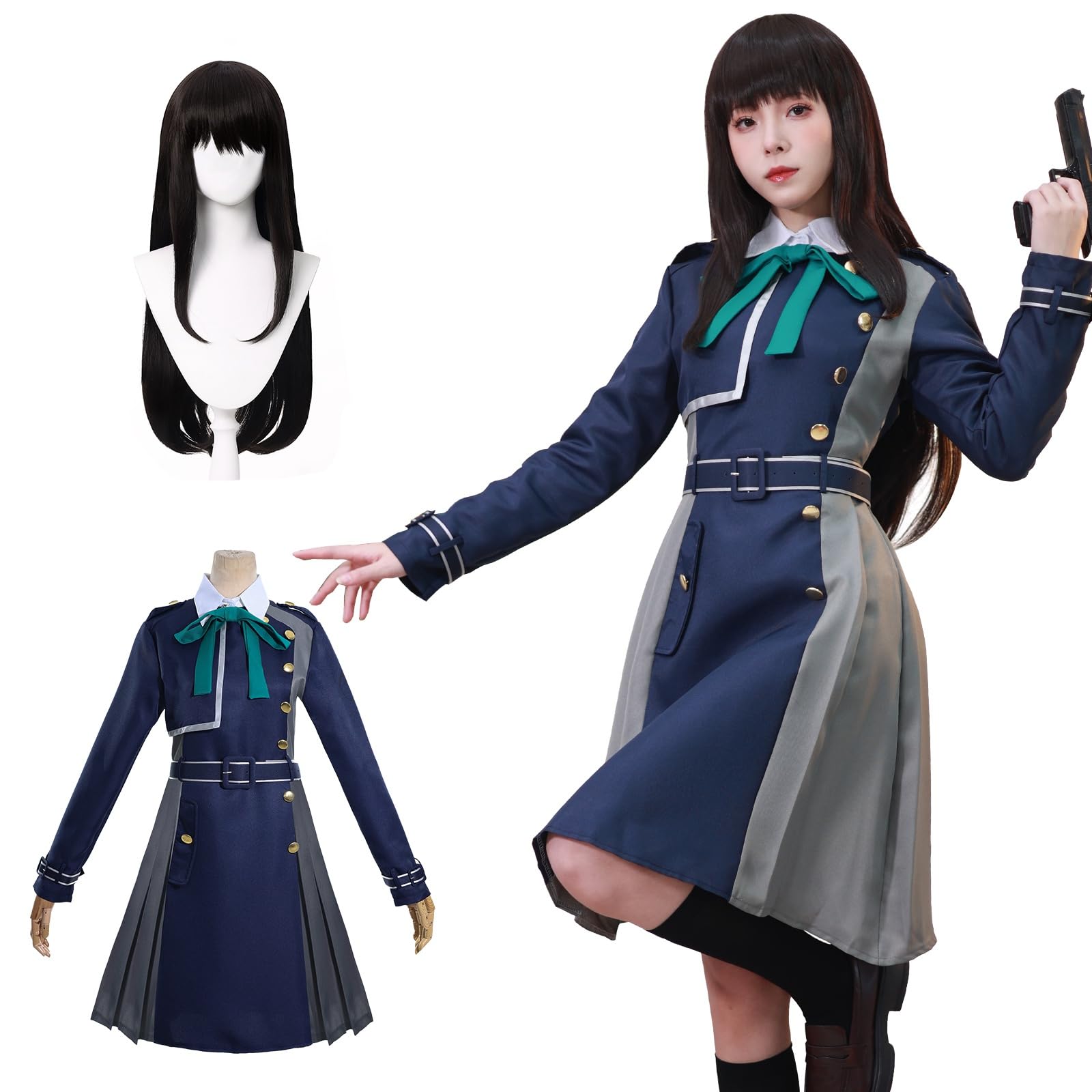 

Костюм для косплея Lycoris Recoil Такина Иноуэ, идеально подходящий для школы и сцены, униформа Иноуэ, размер [Отличное качество], парик, взрослые, мероприятия,