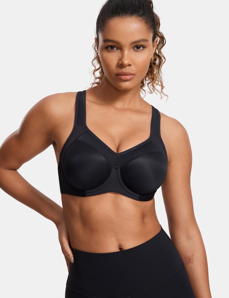 SYROKAN Sports Plus High Molded for and Size D95 Bra, Non-Slip, Size, Support, Cups, Racerback, Y-Back, Underwire, Running, Training, Fitness, Black,