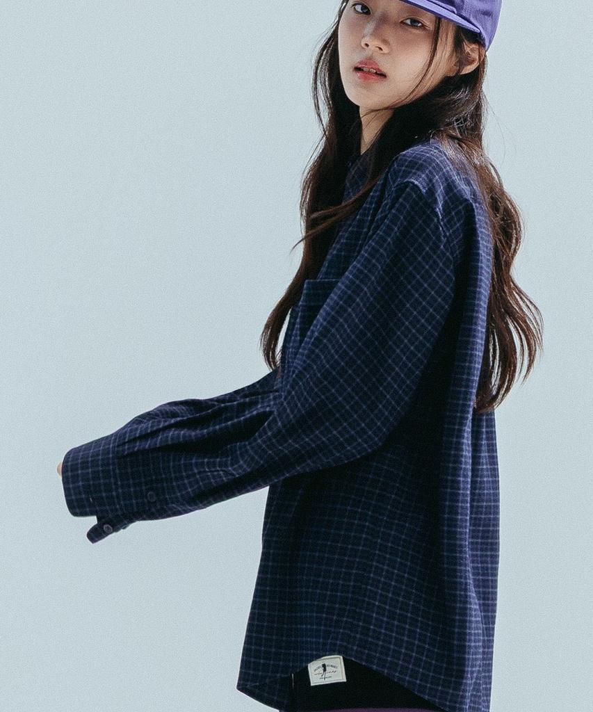 ANNEHEARTS Drape Square Check Shirt_Navyblack