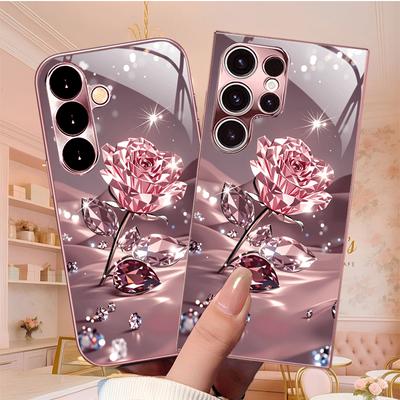 Classic Crystal Rose Phone Case S26 Ultra Case Glass Mobile Phones for Samsung Galaxy S26 S25 S24 S23 S22 FE Ultra Plus