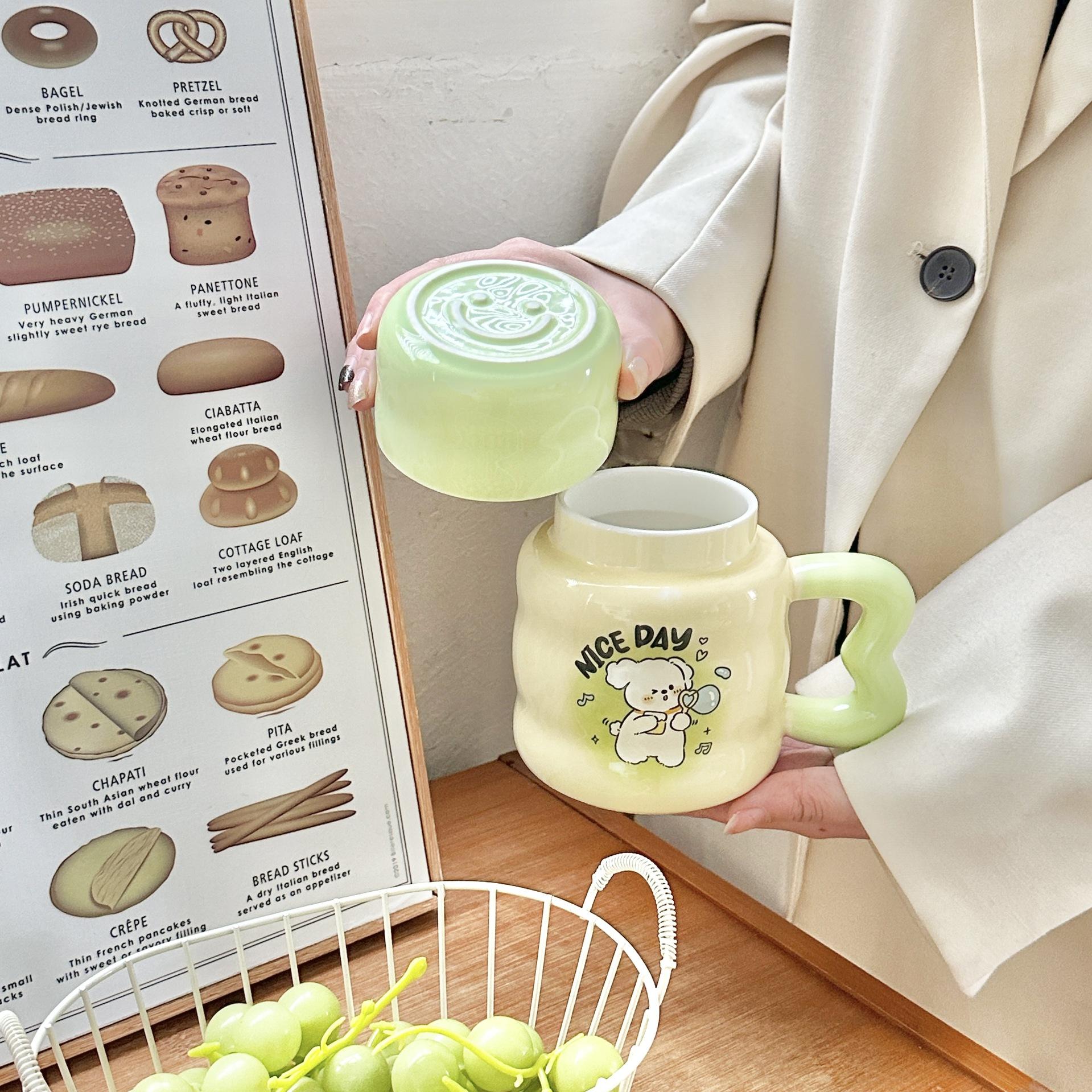 

Cute Line Puppy Creative Cartoon Water Cup Ceramic Mug with Lid Spoon High looking Birthday Gift for Girls 301-400ml