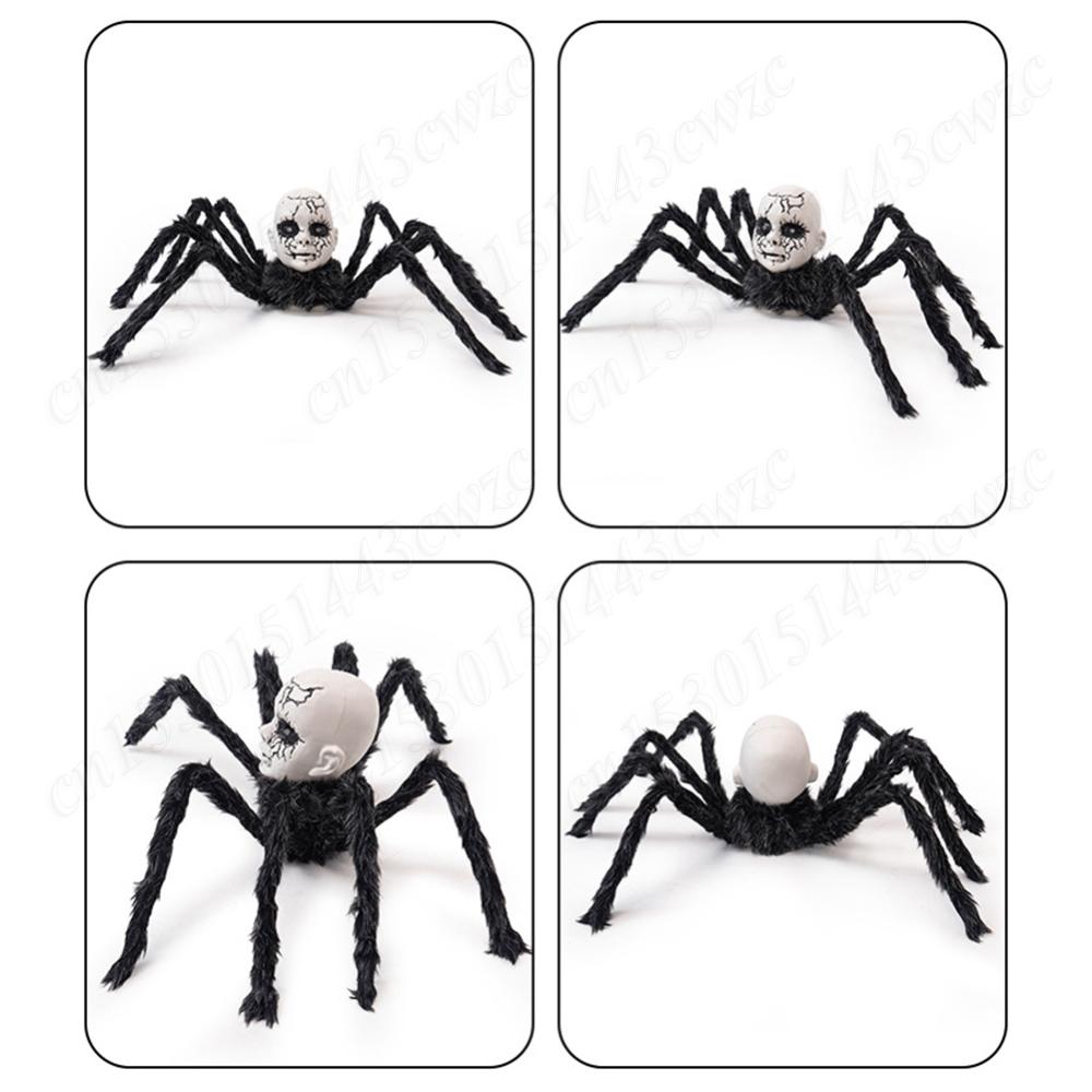 Halloween Scary Walking Spider w/Red Eyes Indoor Outdoor Ornament Sound Activated Horror Doll Face Spider Halloween Party Decor