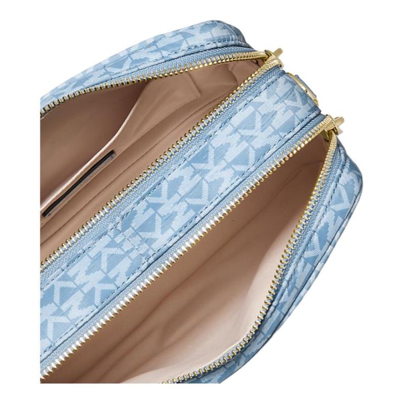 Michael Kors Bryant Letter Logo Printed Shoulder Strap Adjustable and Removable Coated Canvas Camera Bag Crossbody Medium Women's Blue