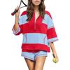 Damen Farbblock Halbarm Oversized Top und Shorts Lässiges Sport Zweiteiler Set