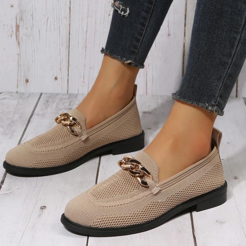 Fashion Fall fashion flats Women's metal chain Loafers Comfortable casual shoes
