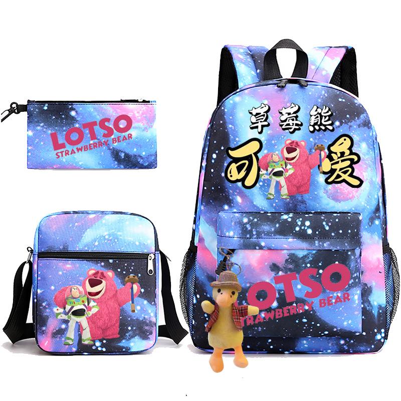 3 Piece School Backpack Set for Students Large Capacity Oxford Cloth Schoolbag with Shoulder Strap and Pencil Case