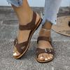 Open-toe Large-size Sandals with Flat Heel and Single Buckle Strap - Women's Shoes