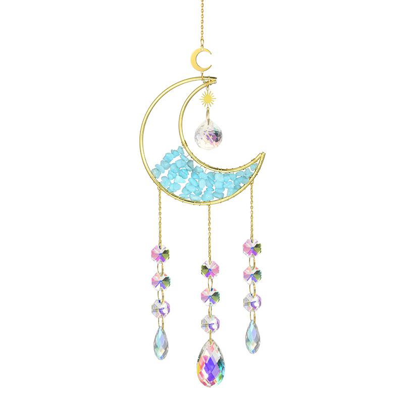 Moon Suncatcher Crystal Wind Chime Gold Moon Metal Hanging Pendant Diamond Rainbow Sun Catcher Window Car Hanging Garden Decor