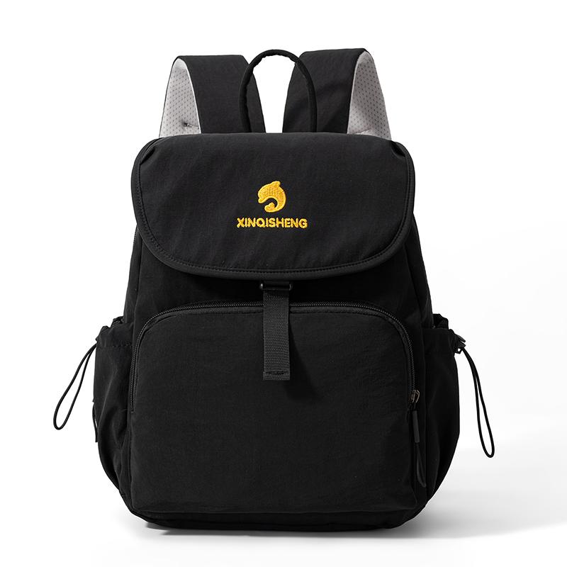 Solid Color Flap Backpack with Front Zipper Pocket Top Handle Adjustable Straps Casual School Daypack