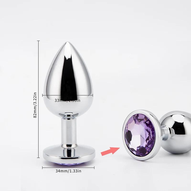 3 Sizes Metal Anal Plug Smaller Smooth Stainless Steel Butt Plug Colorful Crystal Round Anus Plug Adults Anal Sex Toys For Women