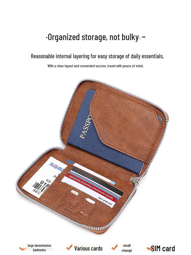 RFID Passport and Ticket Holder with Zipper - Unisex Travel Document Organizer