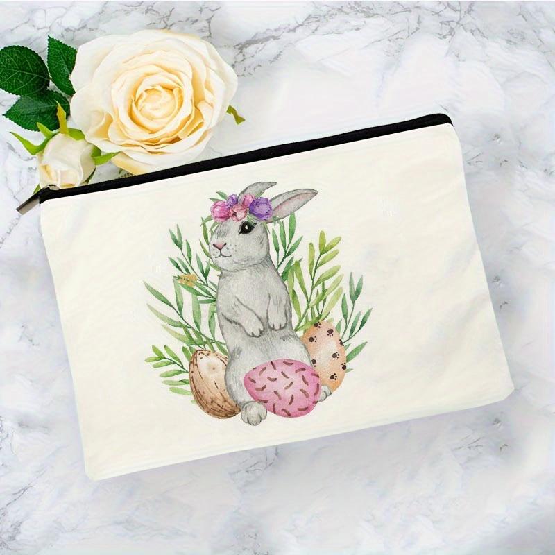 Cute Cartoon Easter Rabbit Egg Pattern Print Makeup Bag Pouch Travel Portable Cosmetics Storage Bag for Women Girls