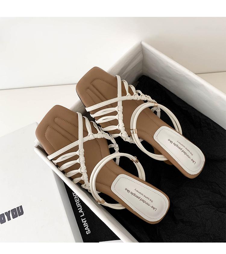 European Station 2025 Summer New High-heeled Sandals Women's Head Thin Strap Roman Sandals Women's Summer Two Shoes
