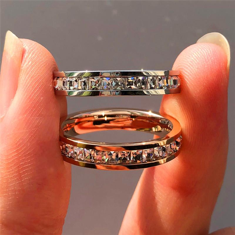 Boho Female Crystal CZ Stone Ring Vintage Stainless Steel Promise Yellow Gold Wedding Jewelry For Women