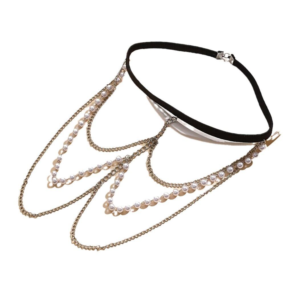 Sexy Beach Imitation Pearl Thigh Chain Female Fringed Body Chain, Metal Fashion Chain Personalized Leg Chain
