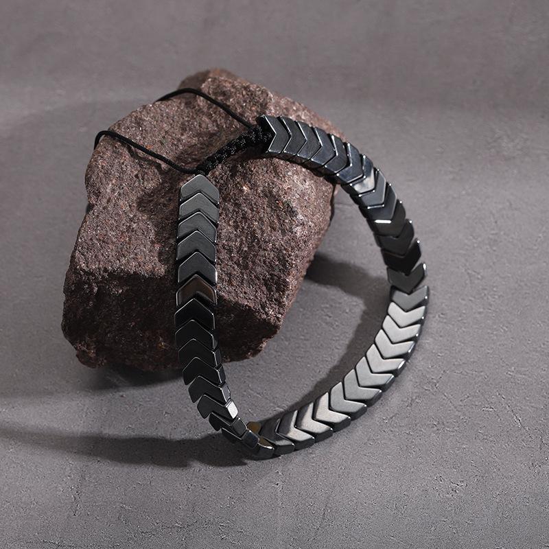 

Геометричний плетений браслет з магнітного каменю чорного гематиту - Регульований та стильний