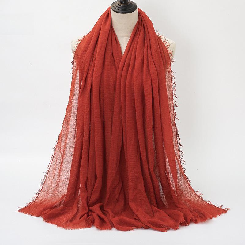 New Style Wrinkled Cotton Scarf with Fur Edge and Rayon, Large Solid Color Women's Headscarf BS414