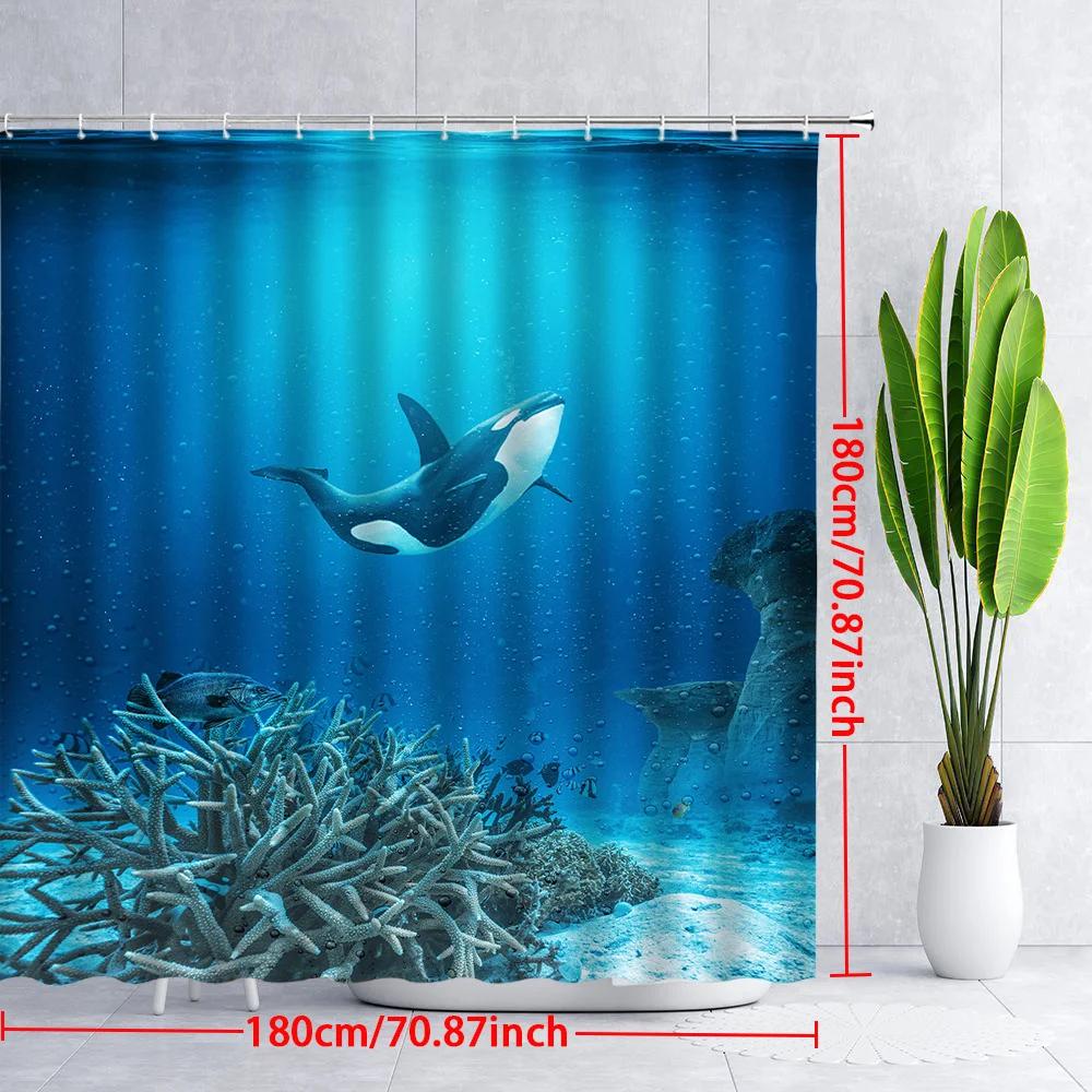 1 Stück Orca Wal Duschvorhang, Polyesterstoff, Maschinenwaschbar, 70. 87x70. 87 Zoll, Design mit Korallenriff im Ozean mit 12 Haken