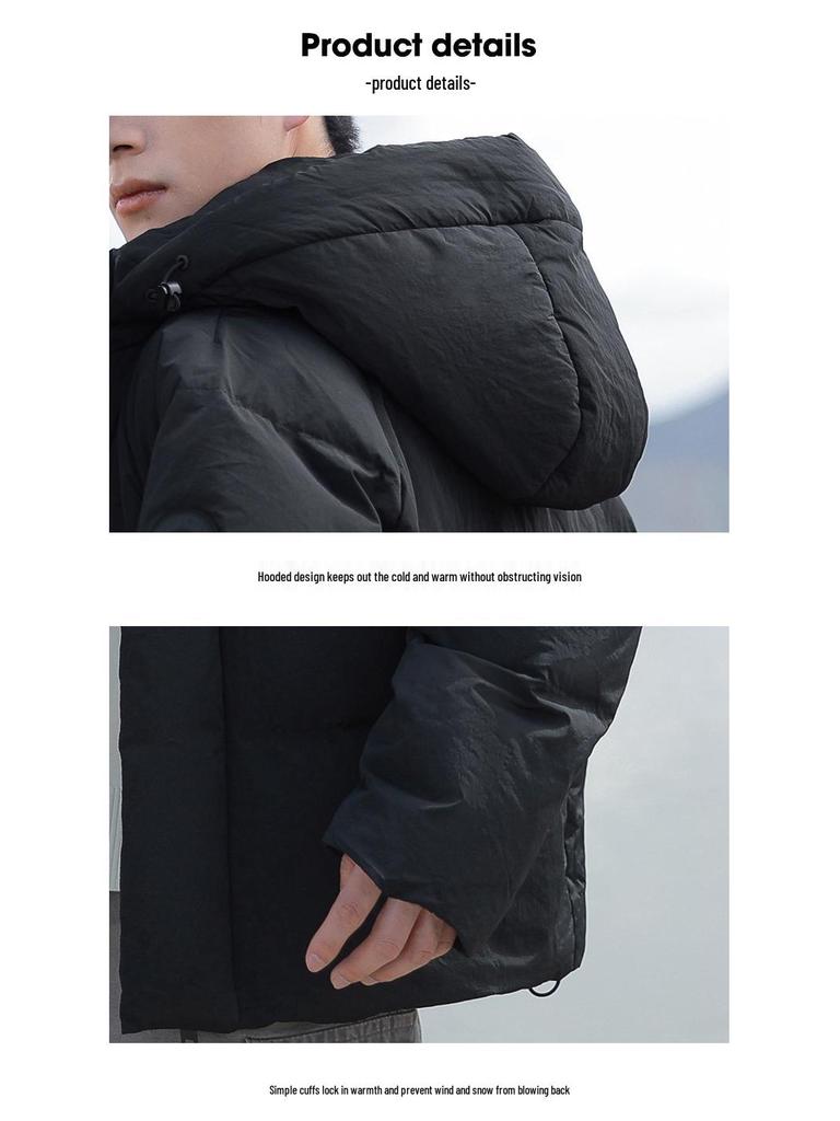 Men's 2025 Winter Hooded Down Jacket - Color Block, Zipper Pockets, Thick, Loose Fit, 90% White Duck Down.