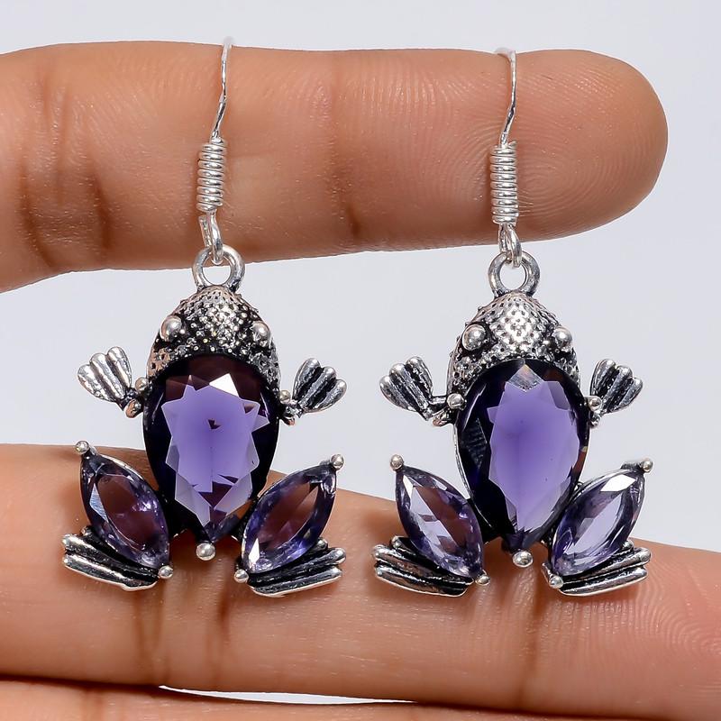 

Beautiful Top Grade Qualite 100% Natural Amethyst Pear Shape Vintage Style Handmade Jewelry 925 Steling Silver Dangle Earrings 1.6 WSJ-5086 1.6