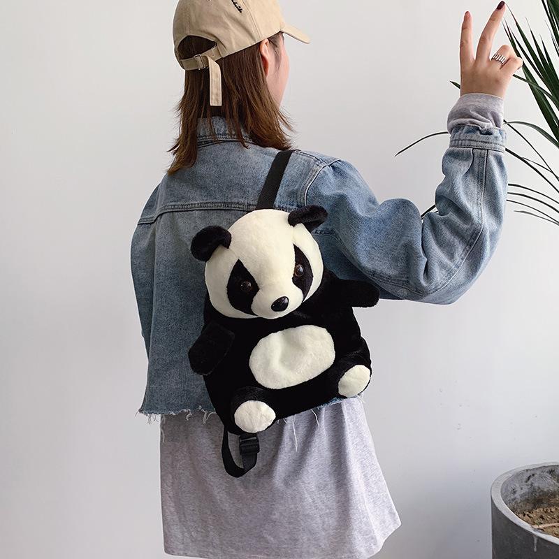 Girl Cartoon Panda Double Shoulder Backpack children's plush doll school bag women bag kindergarten school bag