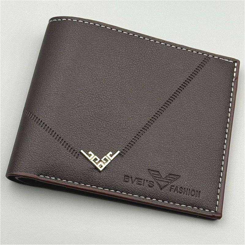 Men Short Bifold Wallet PU Leather Slim Card Holder Zipper Design Business Wallet with ID Window Coin Pocket