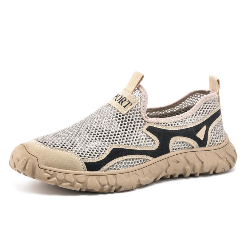 

Men’s Outdoor Hiking Shoes Grey Driving Shoes Khaki Casual Slip on Summer Mesh Shoes Plus Size 45 46 EU: 38 бежевий