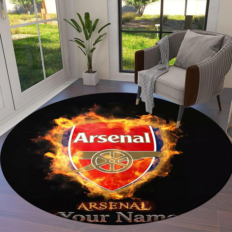 Arsenal F Benutzerdefinierter Name Runder Teppich, Teppich für Wohnzimmer Schlafzimmer Sofa Spielzimmer Dekoration, Rutschfeste Fußmatte