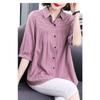 New Vertical Striped Five-quarter Sleeve Shirt Women's Loose Short-sleeved Shirt Summer Middle-aged Women's Top