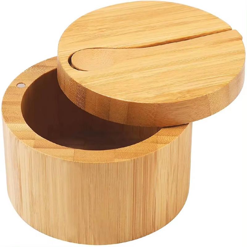Bamboo Salt Pepper Seasoning Jars Set Wooden Condiment Storage Box with Lid Multi Bowls Function