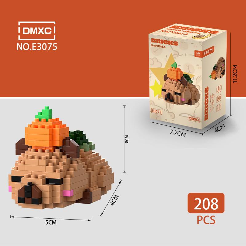 Cute Cartoon Capybara Burger Orange Assembly Building Block Toy Children
